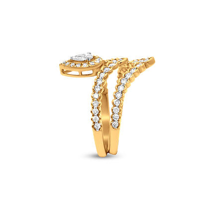 Elegant 18k Yellow Gold Queen Crown Ring with Pear-Shaped Diamond - A Symbol of Power and Self-Love