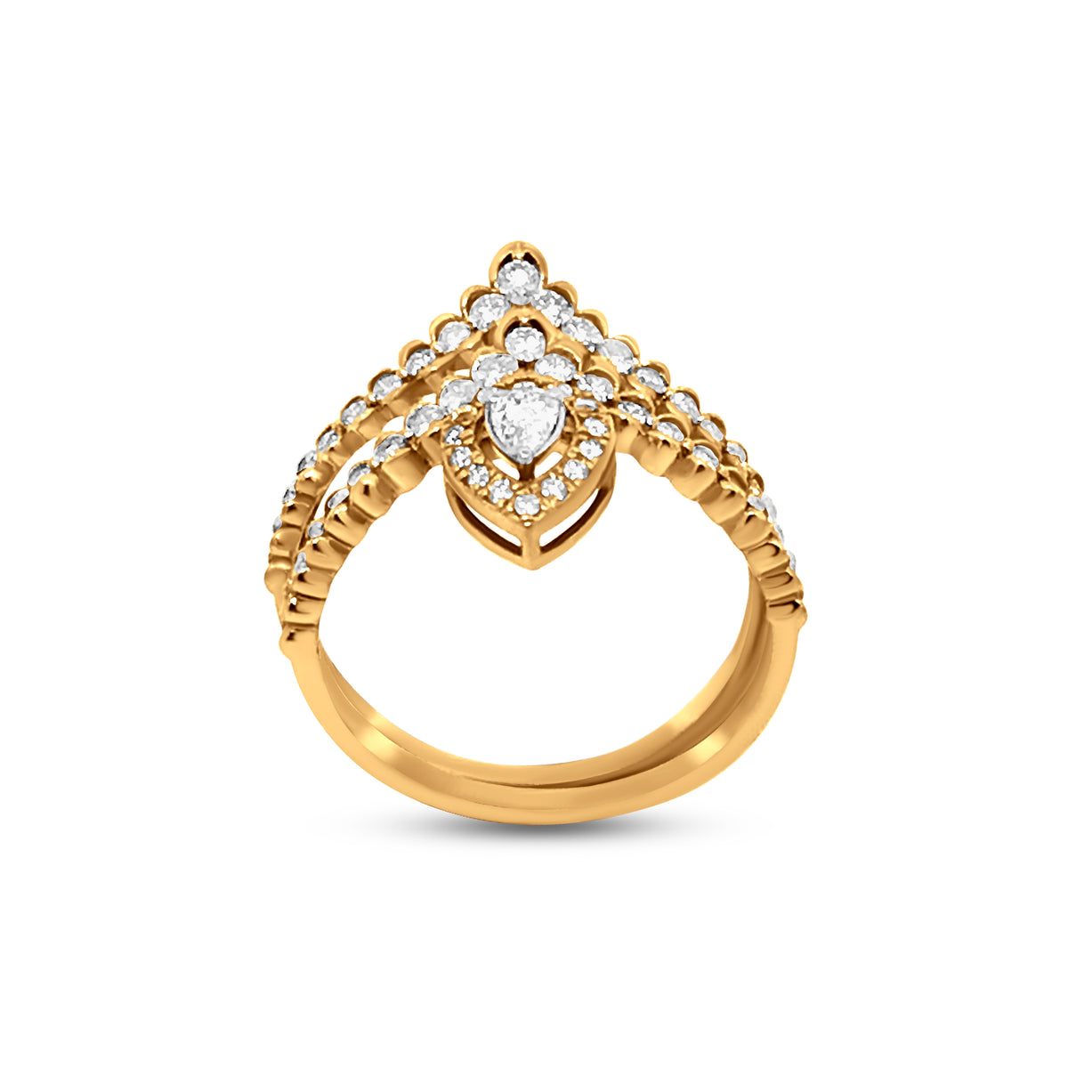 Elegant 18k Yellow Gold Queen Crown Ring with Pear-Shaped Diamond - A Symbol of Power and Self-Love