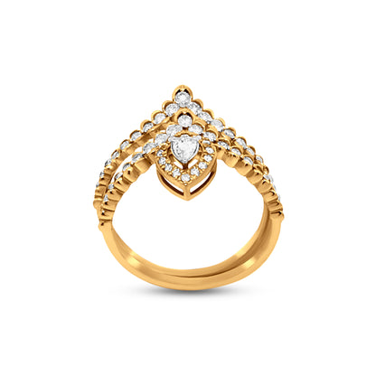Elegant 18k Yellow Gold Queen Crown Ring with Pear-Shaped Diamond - A Symbol of Power and Self-Love