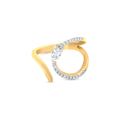 18k Yellow Gold Flair Cuff Ring with 0.31 Carat Round Diamonds - Elegant and Versatile