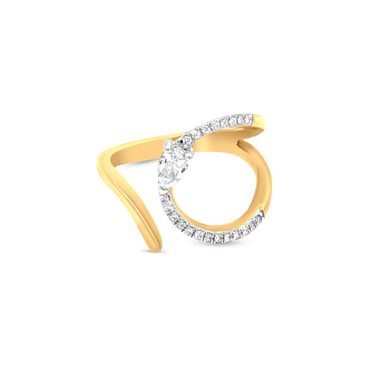 18k Yellow Gold Flair Cuff Ring with 0.31 Carat Round Diamonds - Elegant and Versatile