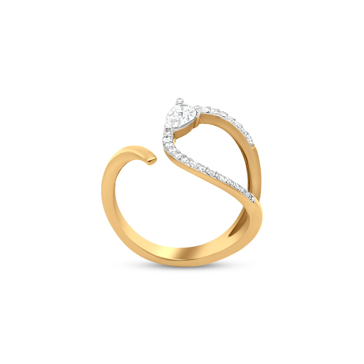 18k Yellow Gold Flair Cuff Ring with 0.31 Carat Round Diamonds - Elegant and Versatile