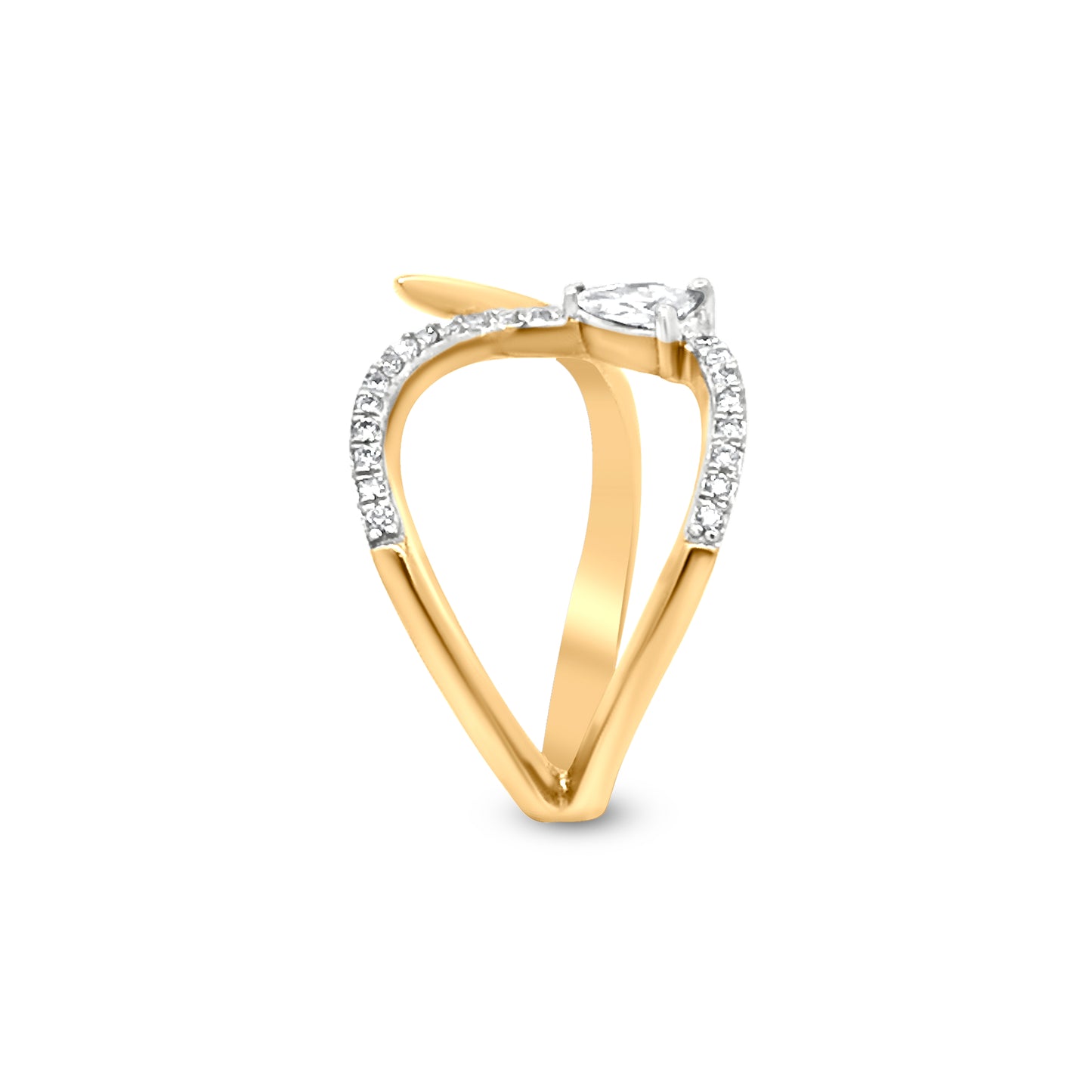 18k Yellow Gold Flair Cuff Ring with 0.31 Carat Round Diamonds - Elegant and Versatile