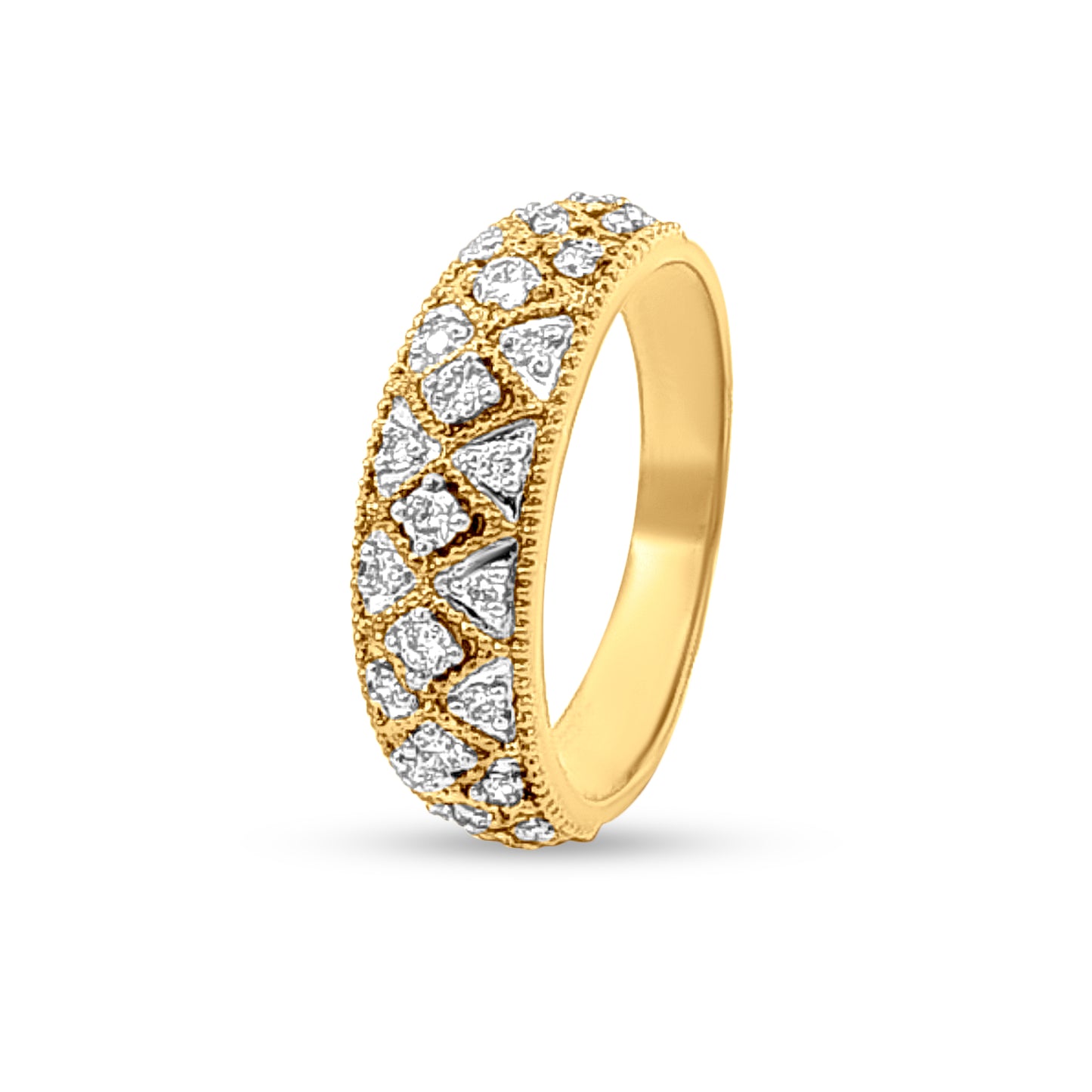 Divya Abhushan : 18k Yellow Gold Diamond-Studded Womens Band Ring