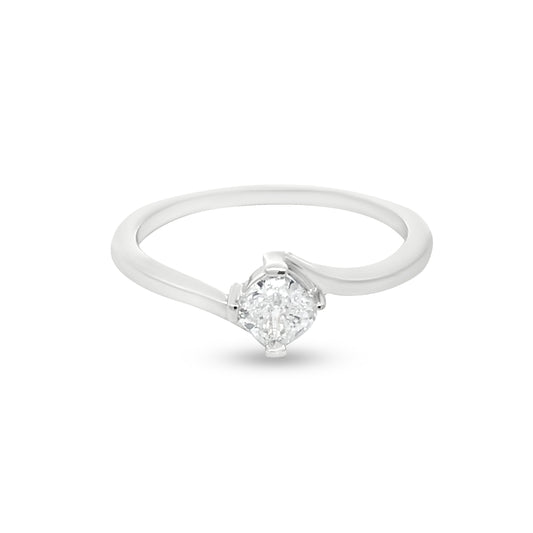 Timeless 18k White Gold Diamond Solitaire Ring with 0.41 Carat Cushion Cut Diamond
