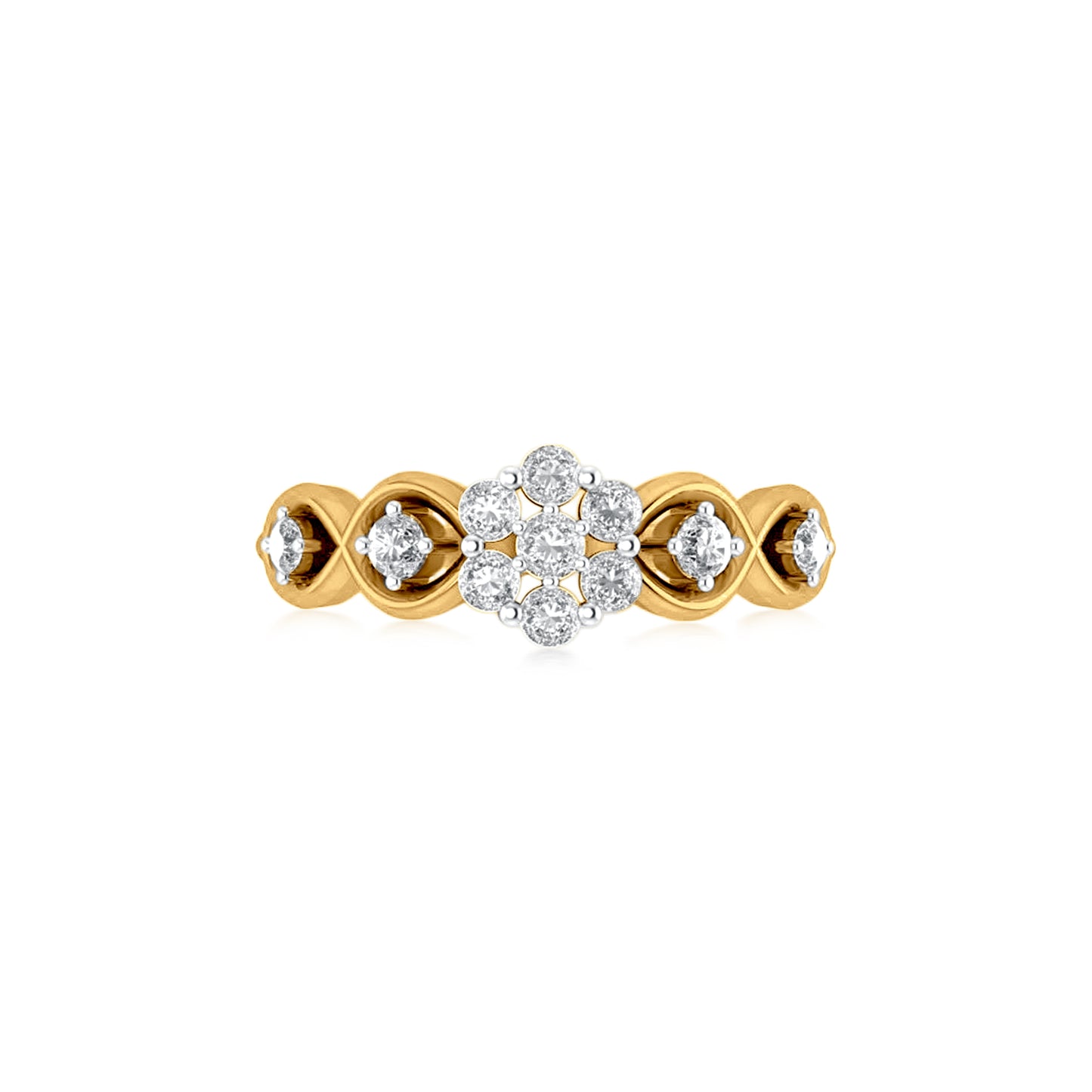 Golden Pushpa: 18K Yellow Gold Floral Diamond Ladies Ring