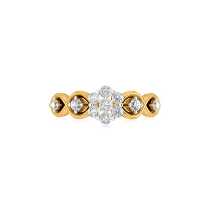 Golden Pushpa: 18K Yellow Gold Floral Diamond Ladies Ring