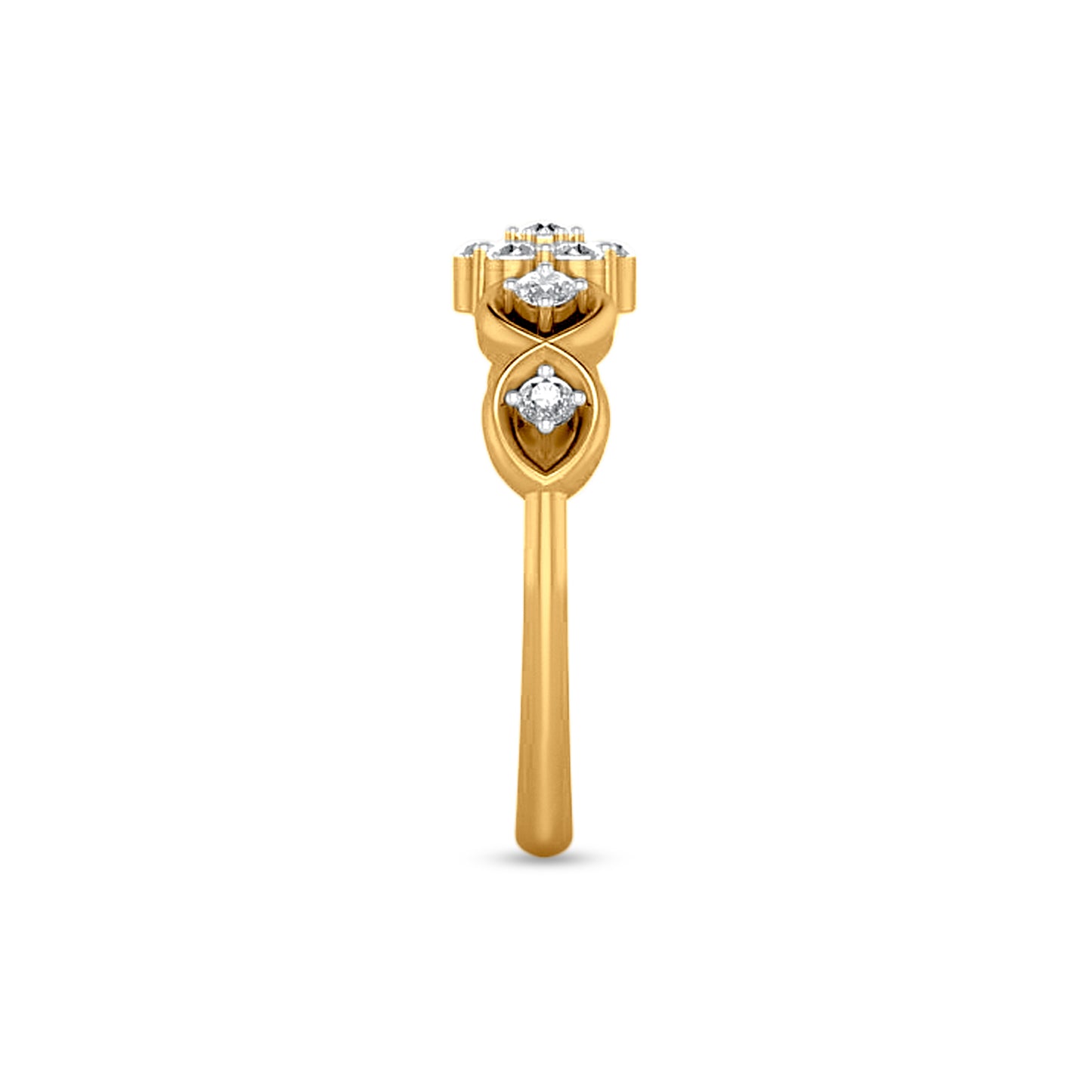 Golden Pushpa: 18K Yellow Gold Floral Diamond Ladies Ring