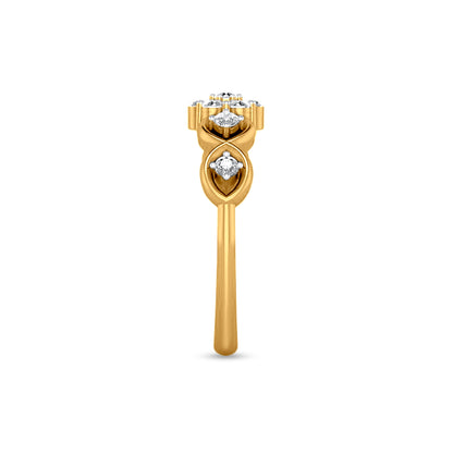 Golden Pushpa: 18K Yellow Gold Floral Diamond Ladies Ring