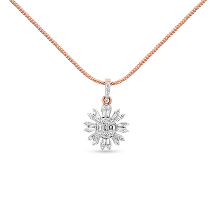 Aabharana Blooms: 18k Rose Gold Baguette Diamond Floral  Necklace Set