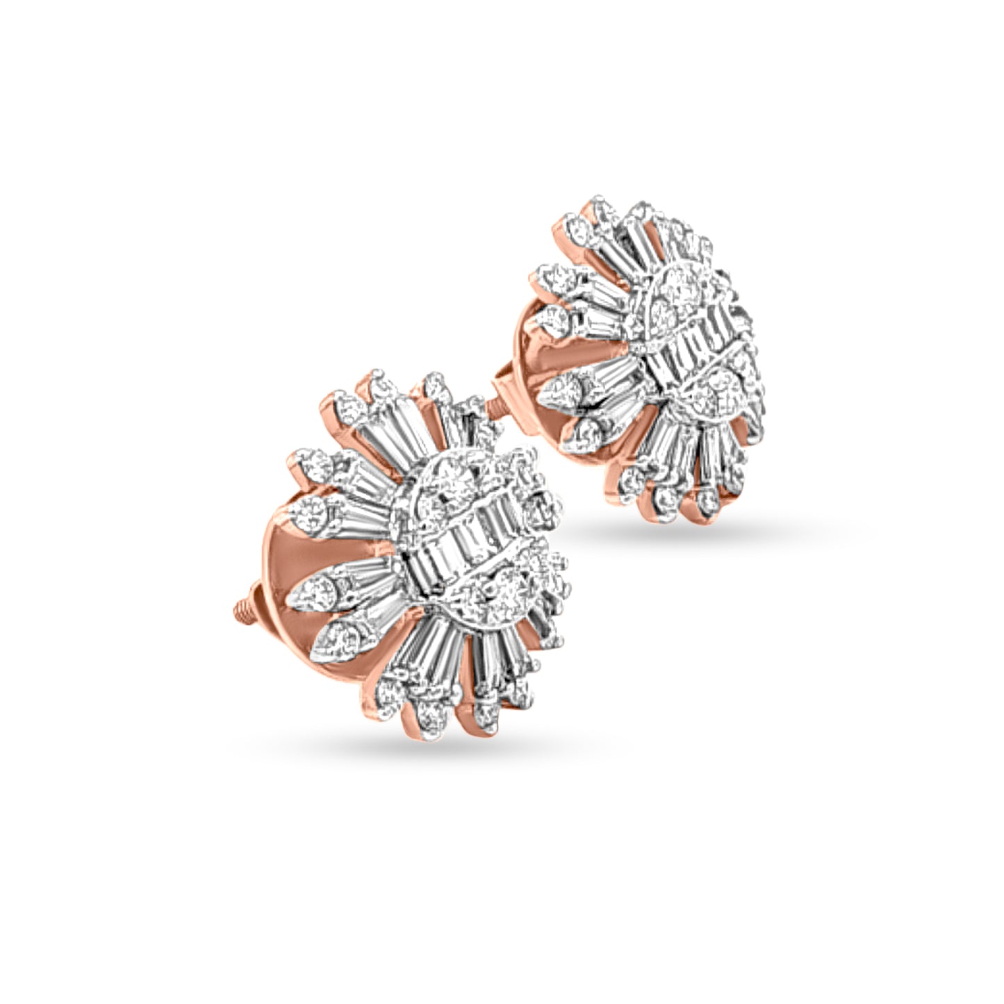Aabharana Blooms: 18k Rose Gold Baguette Diamond Floral  Necklace Set