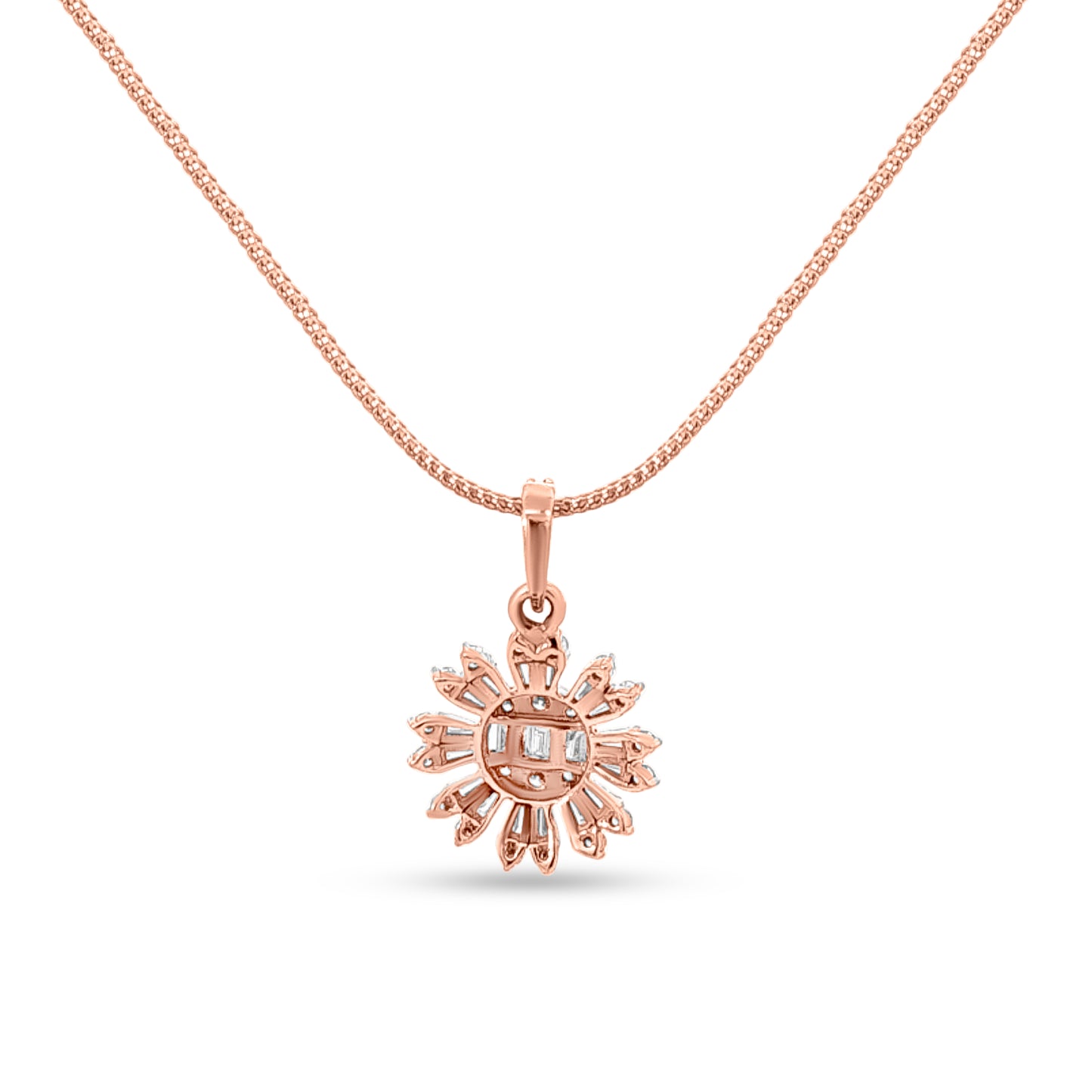Aabharana Blooms: 18k Rose Gold Baguette Diamond Floral  Necklace Set