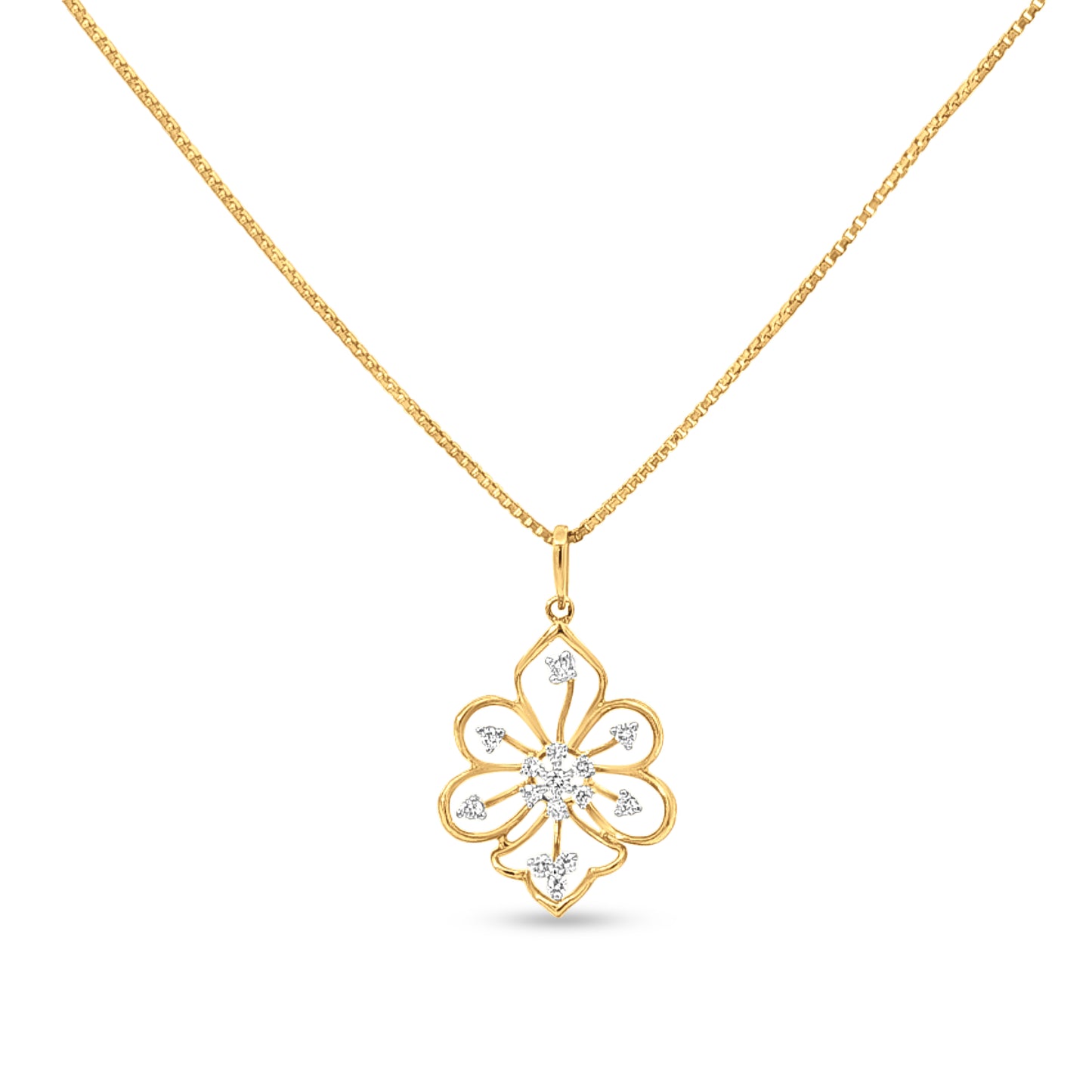 Pankhaara Harmony: 18k Yellow Gold Pan Leaves Diamond Pendant Necklace Set