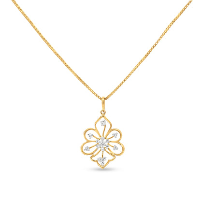 Pankhaara Harmony: 18k Yellow Gold Pan Leaves Diamond Pendant Necklace Set