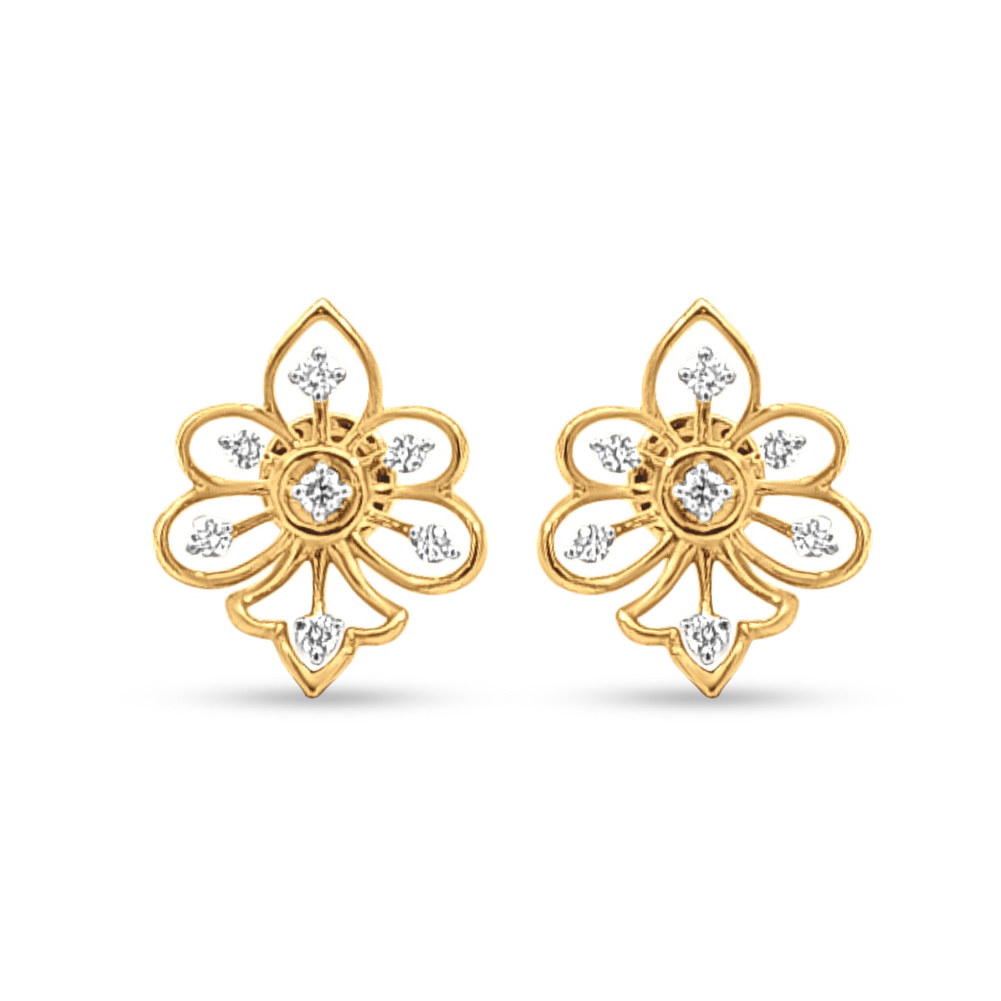 Pankhaara Harmony: 18k Yellow Gold Pan Leaves Diamond Pendant Necklace Set