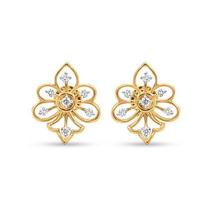 Pankhaara Harmony: 18k Yellow Gold Pan Leaves Diamond Pendant Necklace Set