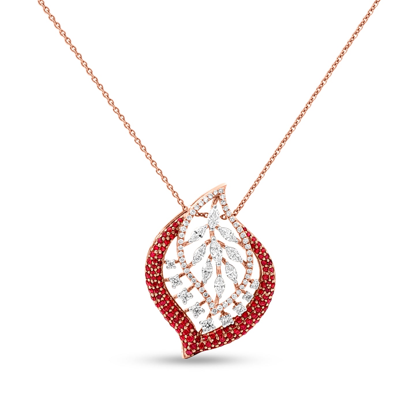 Arias Graceful Bloom In 18k Rose Gold Diamond Leaf Pendant and Earrings Set