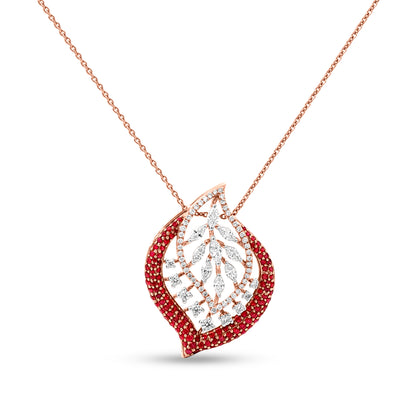 Arias Graceful Bloom In 18k Rose Gold Diamond Leaf Pendant and Earrings Set