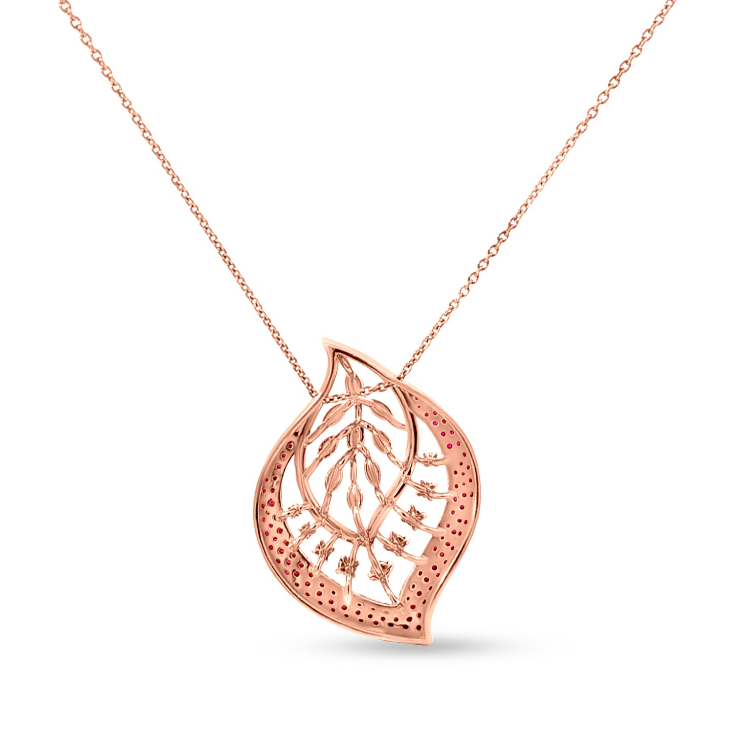 Arias Graceful Bloom In 18k Rose Gold Diamond Leaf Pendant and Earrings Set