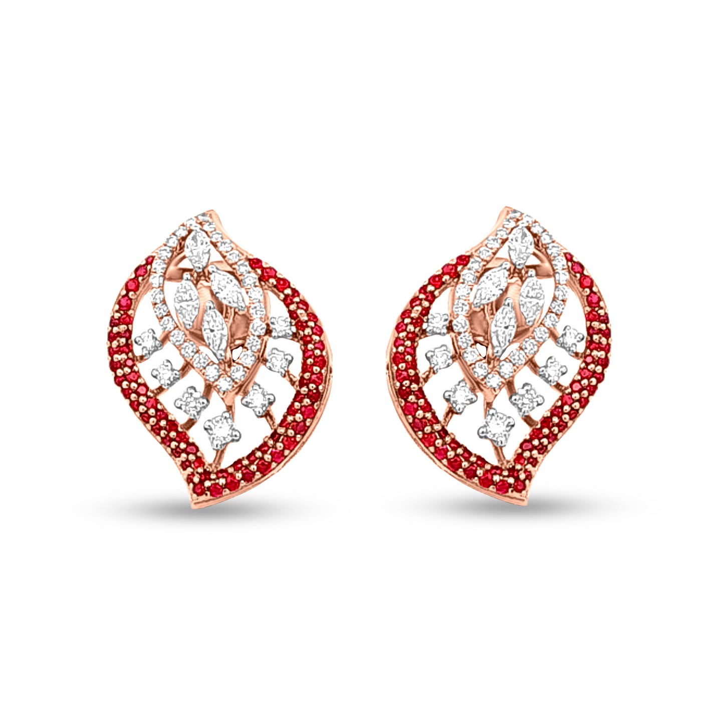 Arias Graceful Bloom In 18k Rose Gold Diamond Leaf Pendant and Earrings Set