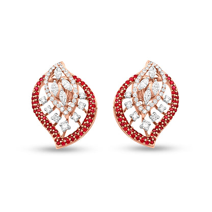 Arias Graceful Bloom In 18k Rose Gold Diamond Leaf Pendant and Earrings Set