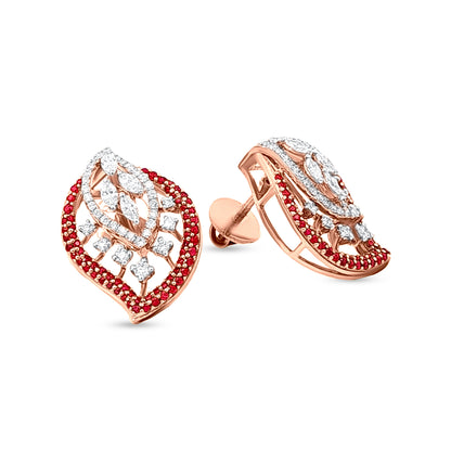 Arias Graceful Bloom In 18k Rose Gold Diamond Leaf Pendant and Earrings Set