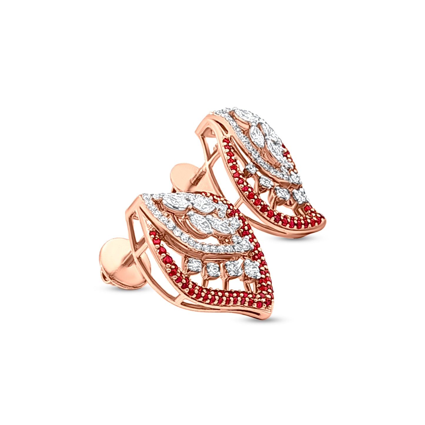 Arias Graceful Bloom In 18k Rose Gold Diamond Leaf Pendant and Earrings Set