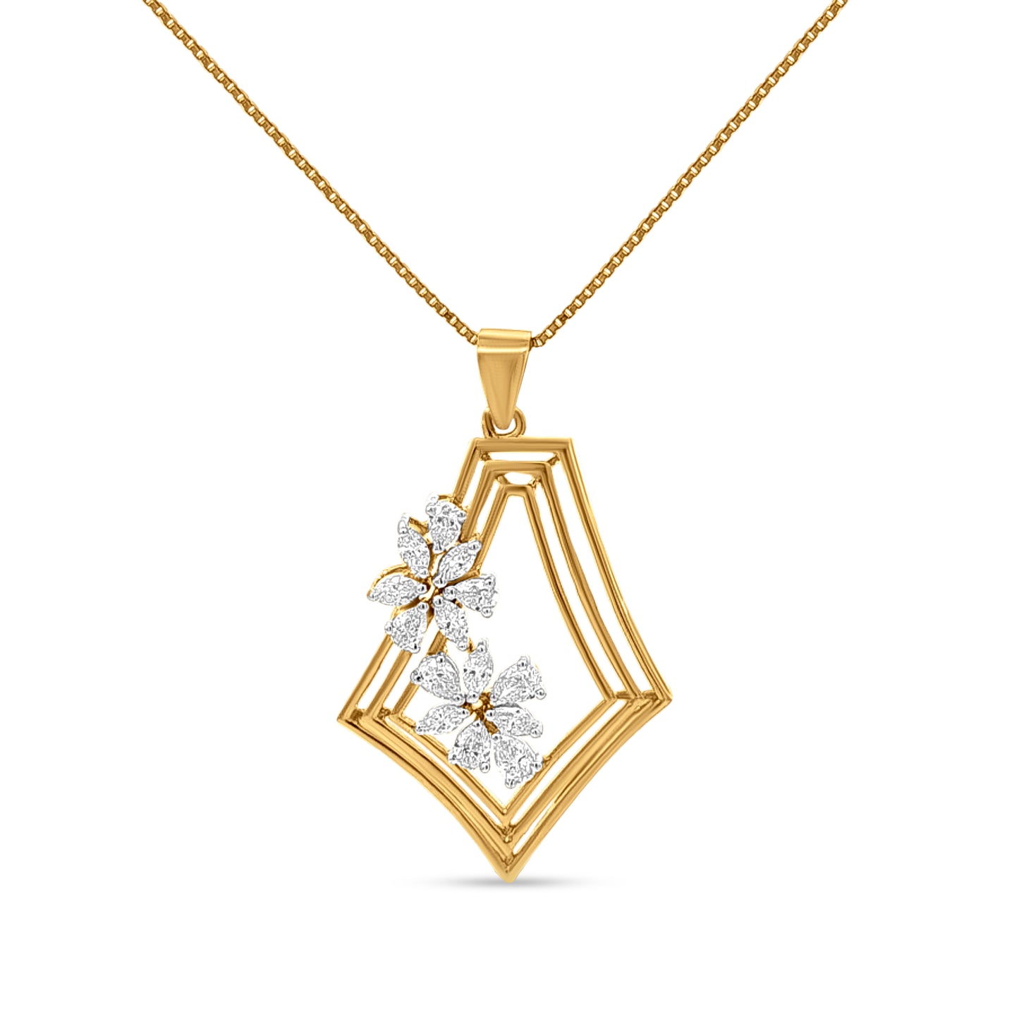 Navrang Marquise: 18k Yellow Gold Marquise Diamond Earrings and Pendant Necklace Set
