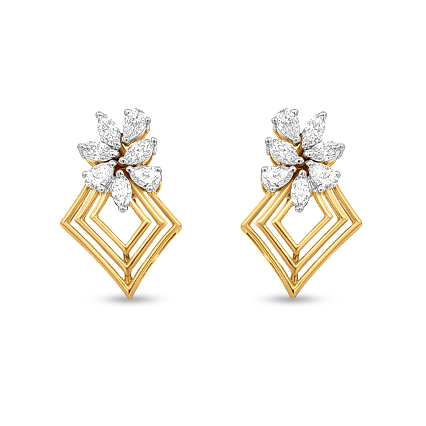 Navrang Marquise: 18k Yellow Gold Marquise Diamond Earrings and Pendant Necklace Set