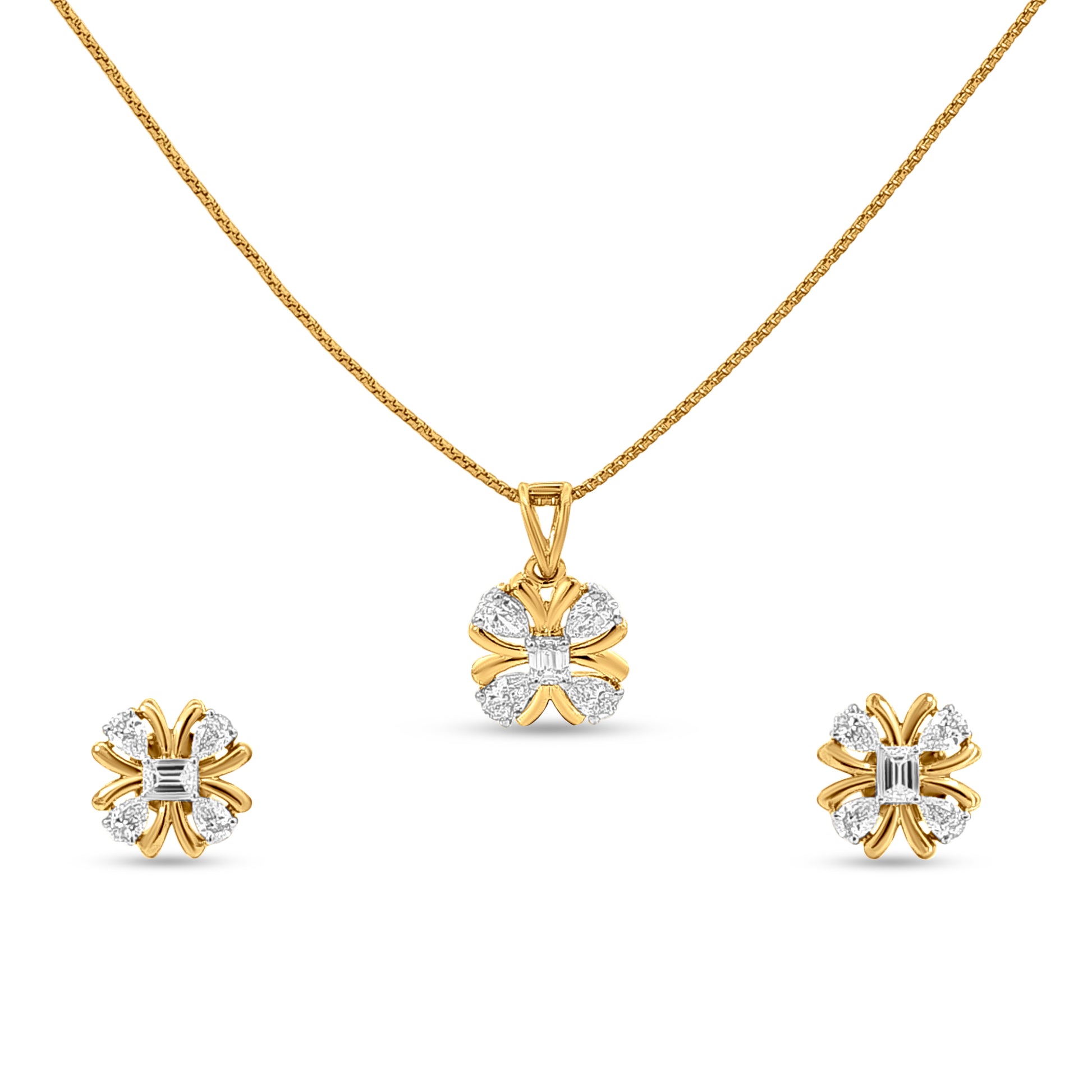 18k Gold Diamond Floral Pendant Set
