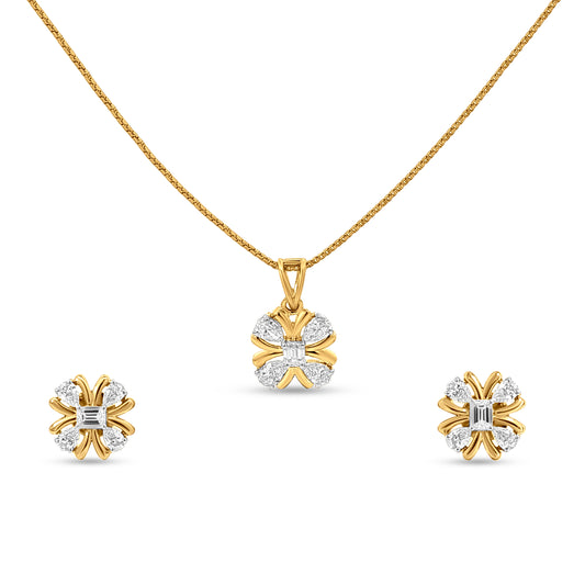 18k Gold Diamond Floral Pendant Set