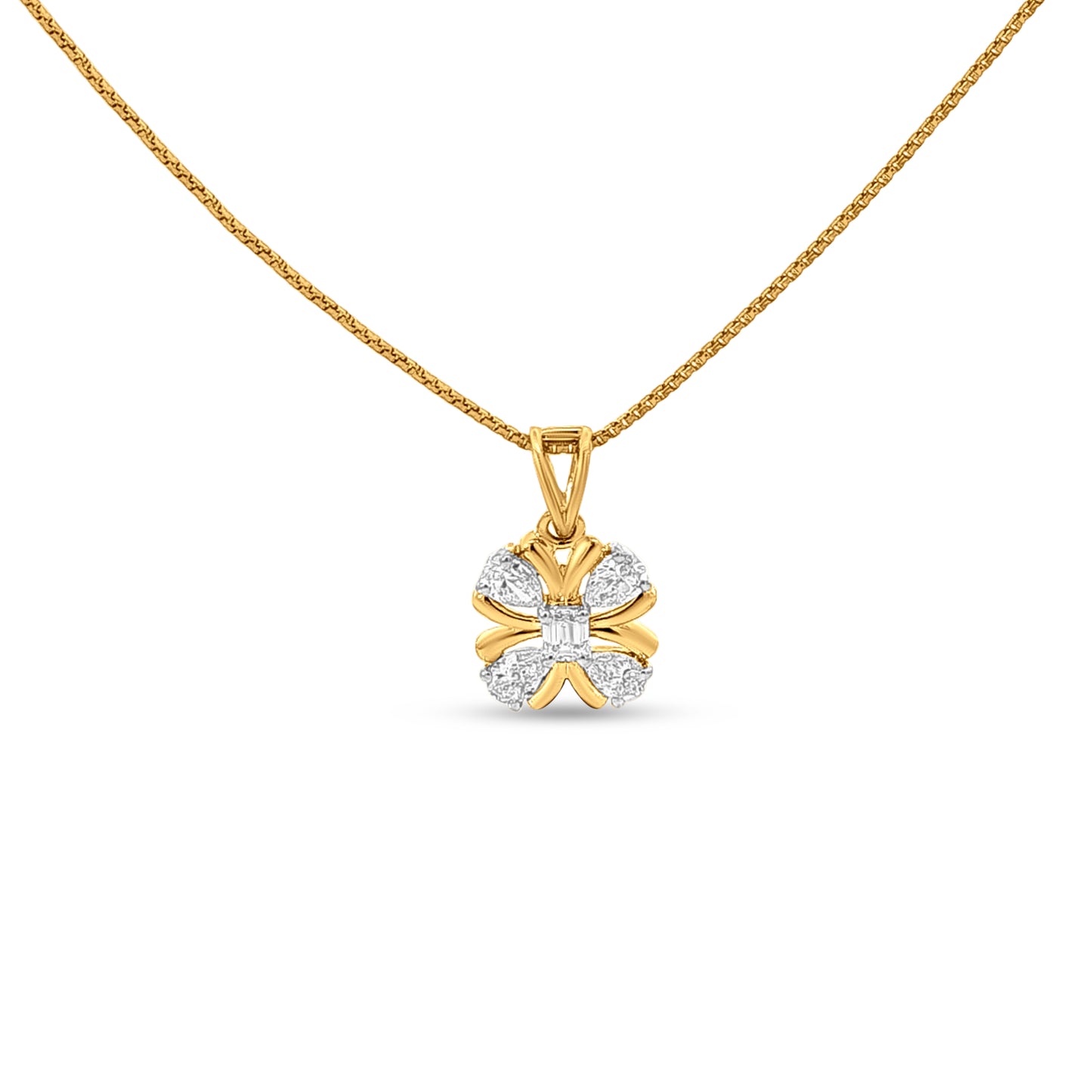 18k Gold Diamond Floral Pendant Set