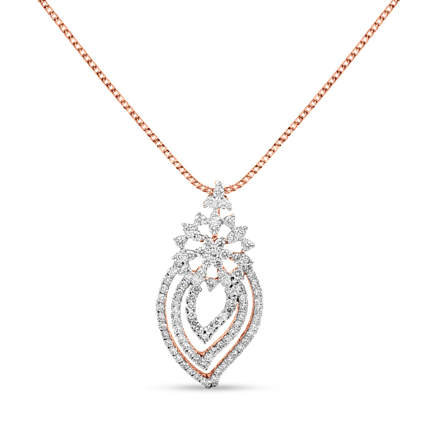 Agni Rasa Blaze: 18k Rose Gold Burning Flame Diamond Earrings and Pendant Necklace Set