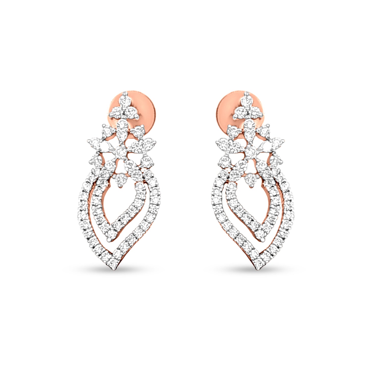 Agni Rasa Blaze: 18k Rose Gold Burning Flame Diamond Earrings and Pendant Necklace Set