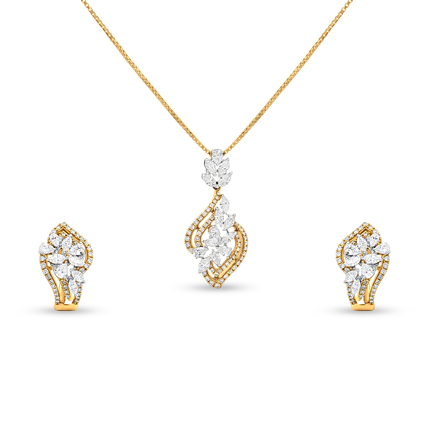 18k Gold Contemporary Pendant Necklace Set