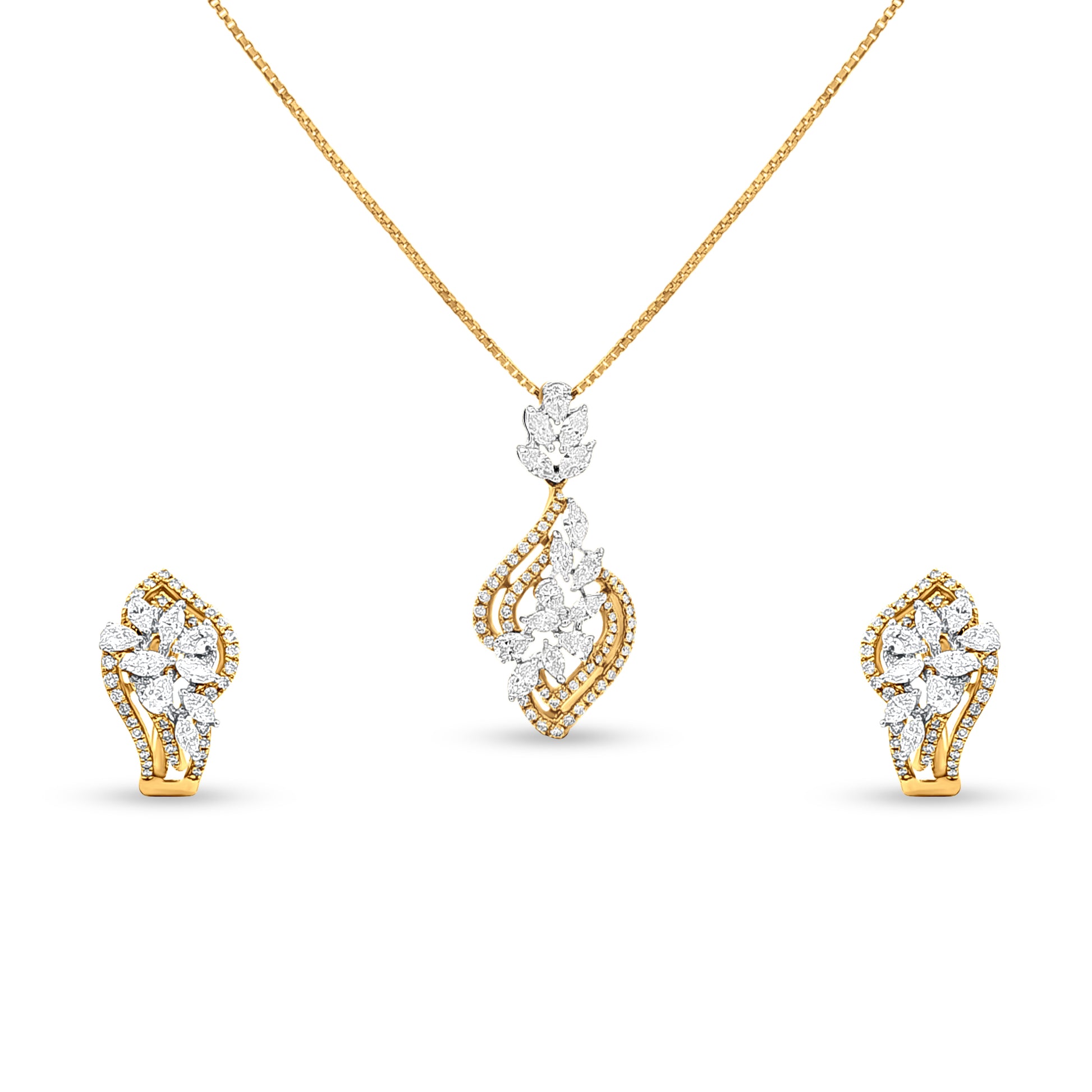 18k Gold Contemporary Pendant Necklace Set