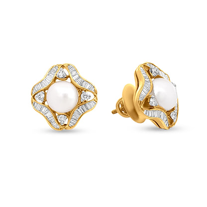 Moti Meenakshi Ensemble: 18k Yellow Gold Pearl and Baguette Diamond Pendant Set