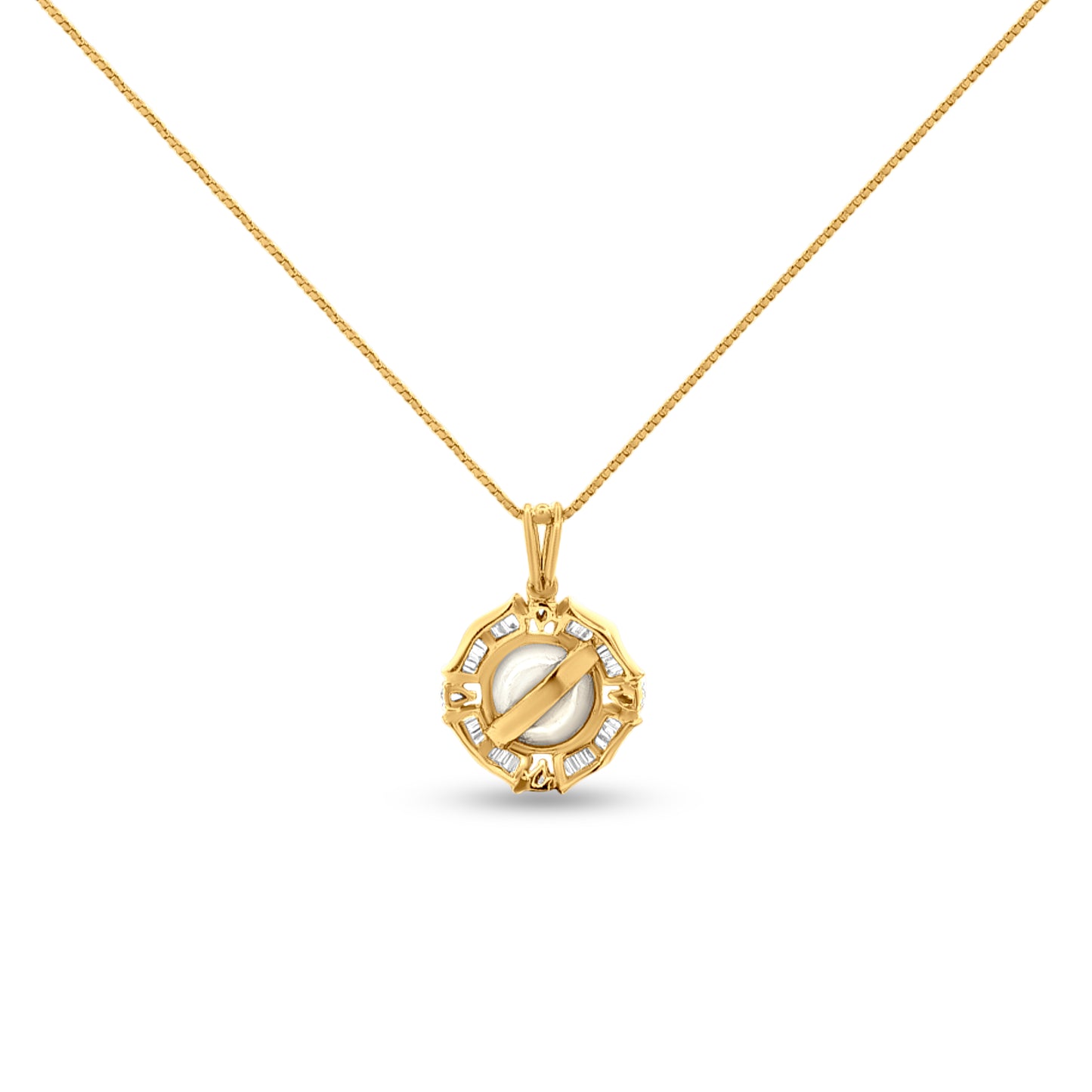 Moti Meenakshi Ensemble: 18k Yellow Gold Pearl and Baguette Diamond Pendant Set