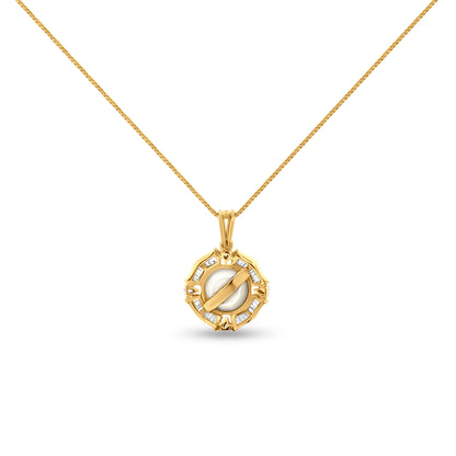 Moti Meenakshi Ensemble: 18k Yellow Gold Pearl and Baguette Diamond Pendant Set