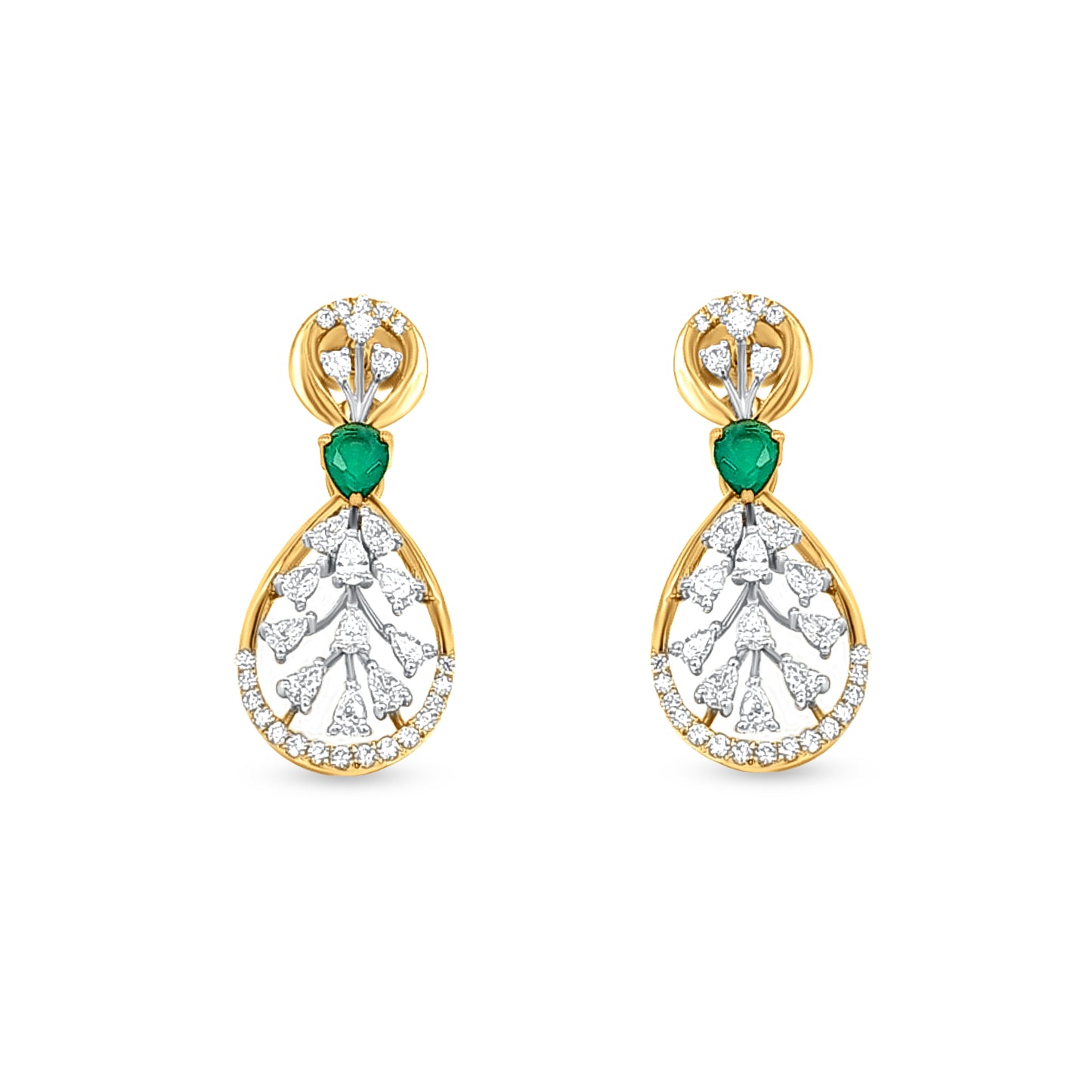Saudarya Sagarika: 18k Yellow Gold Drop Diamond Pendant Necklace and Earring Set
