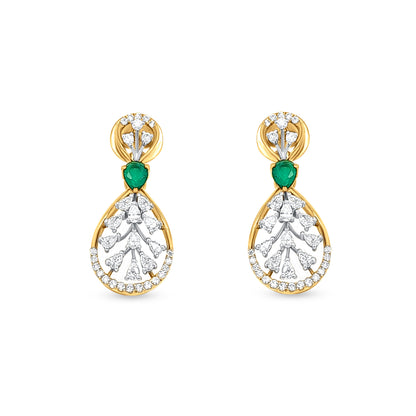 Saudarya Sagarika: 18k Yellow Gold Drop Diamond Pendant Necklace and Earring Set