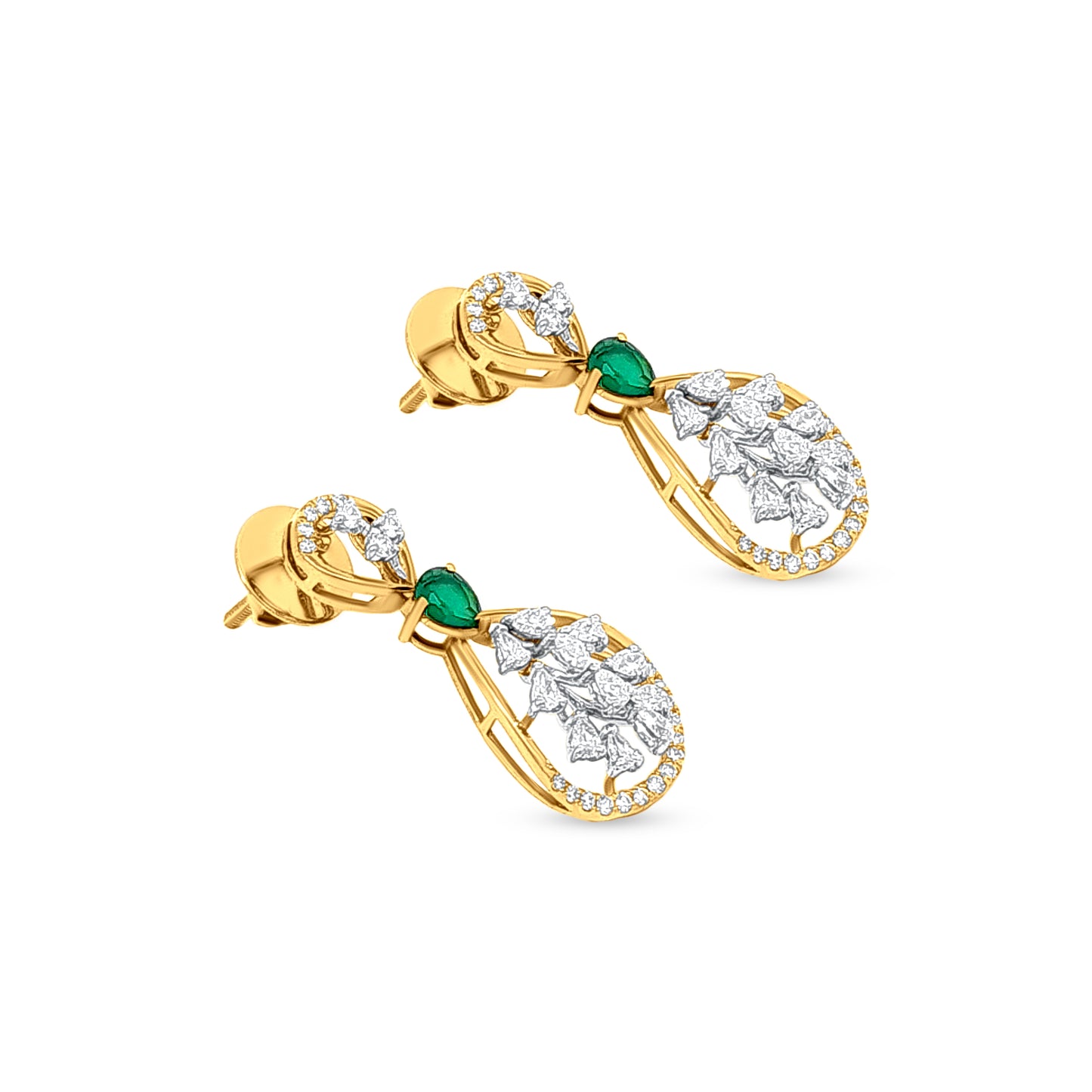 Saudarya Sagarika: 18k Yellow Gold Drop Diamond Pendant Necklace and Earring Set