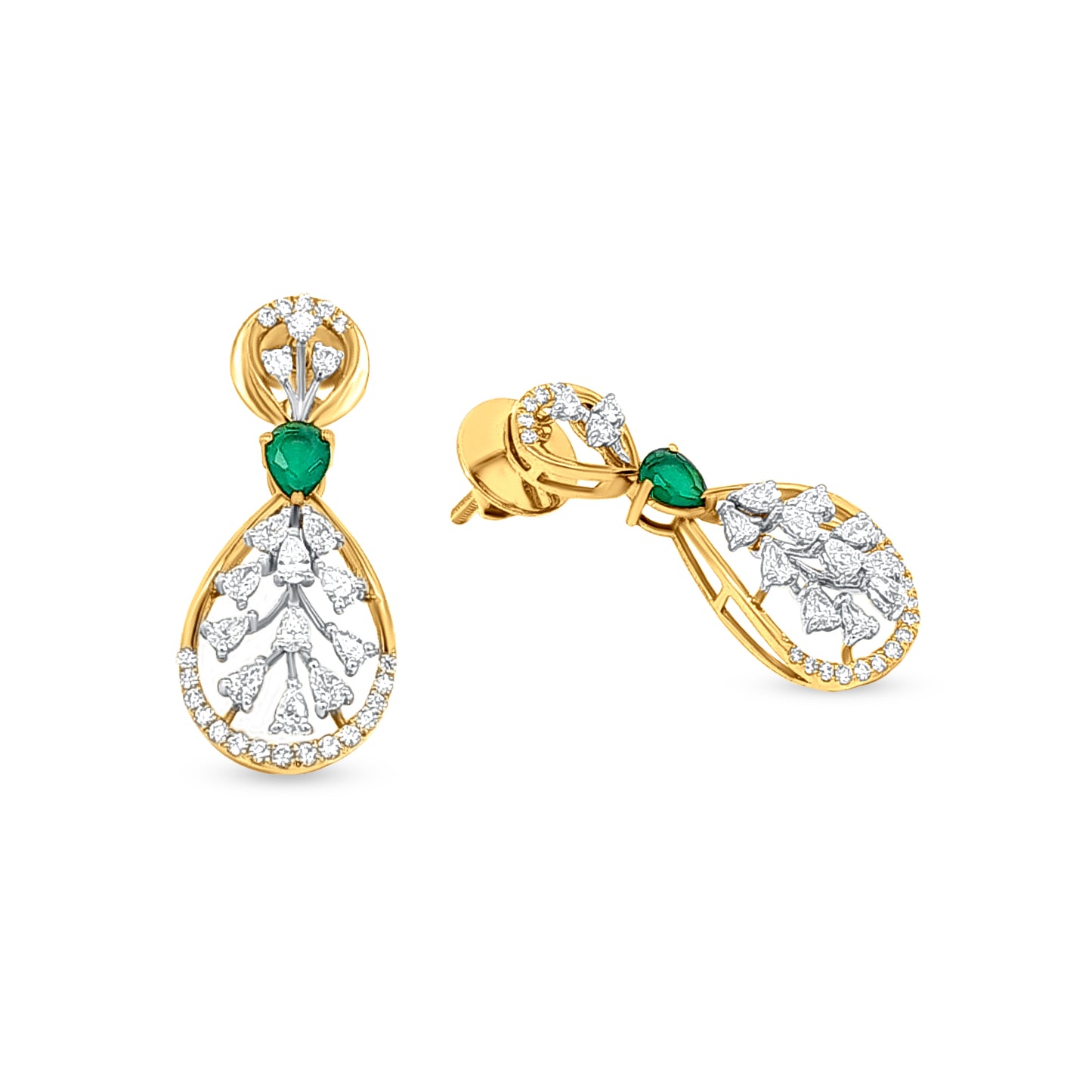 Saudarya Sagarika: 18k Yellow Gold Drop Diamond Pendant Necklace and Earring Set