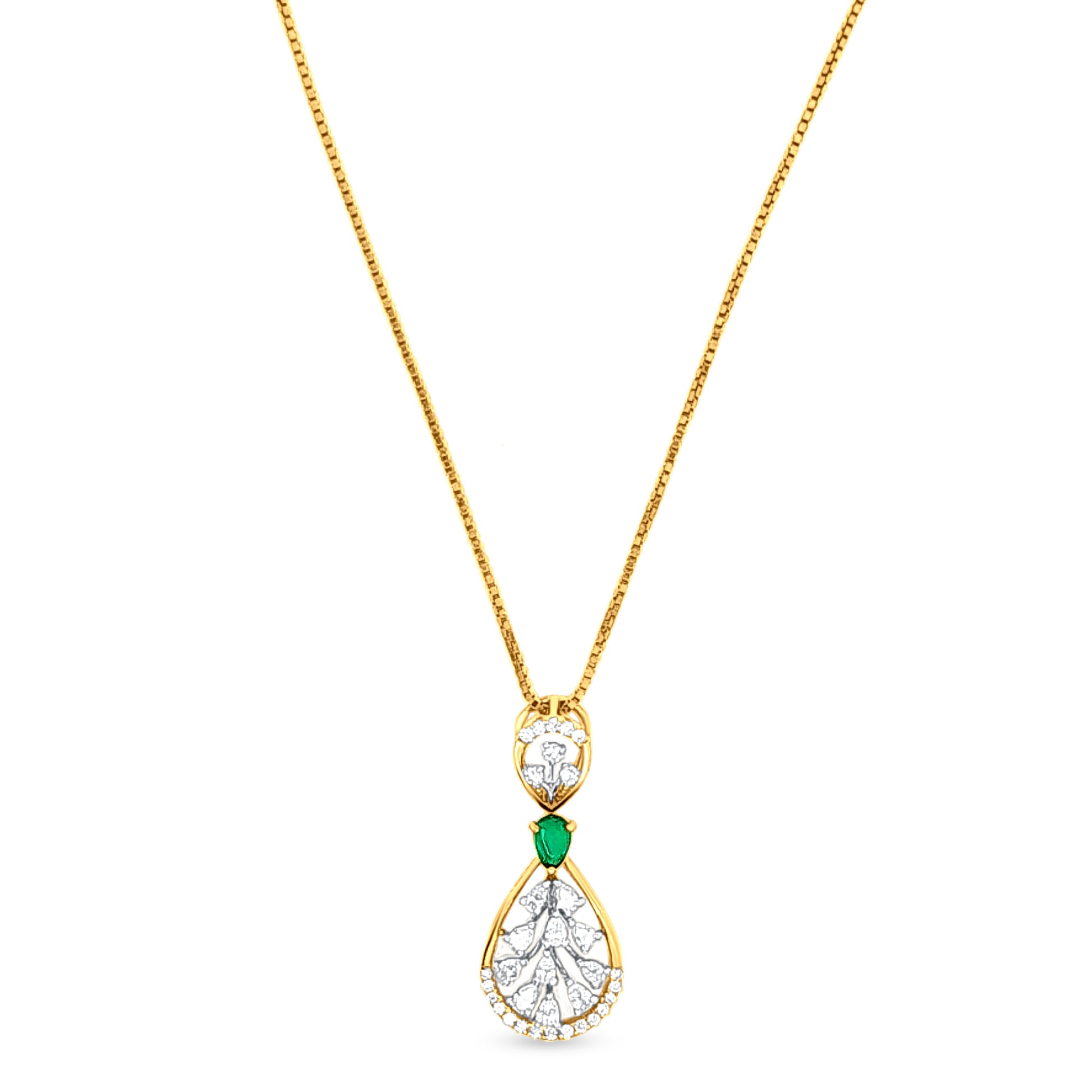 18k Gold Drop Diamond Pendant Necklace and Earring Set