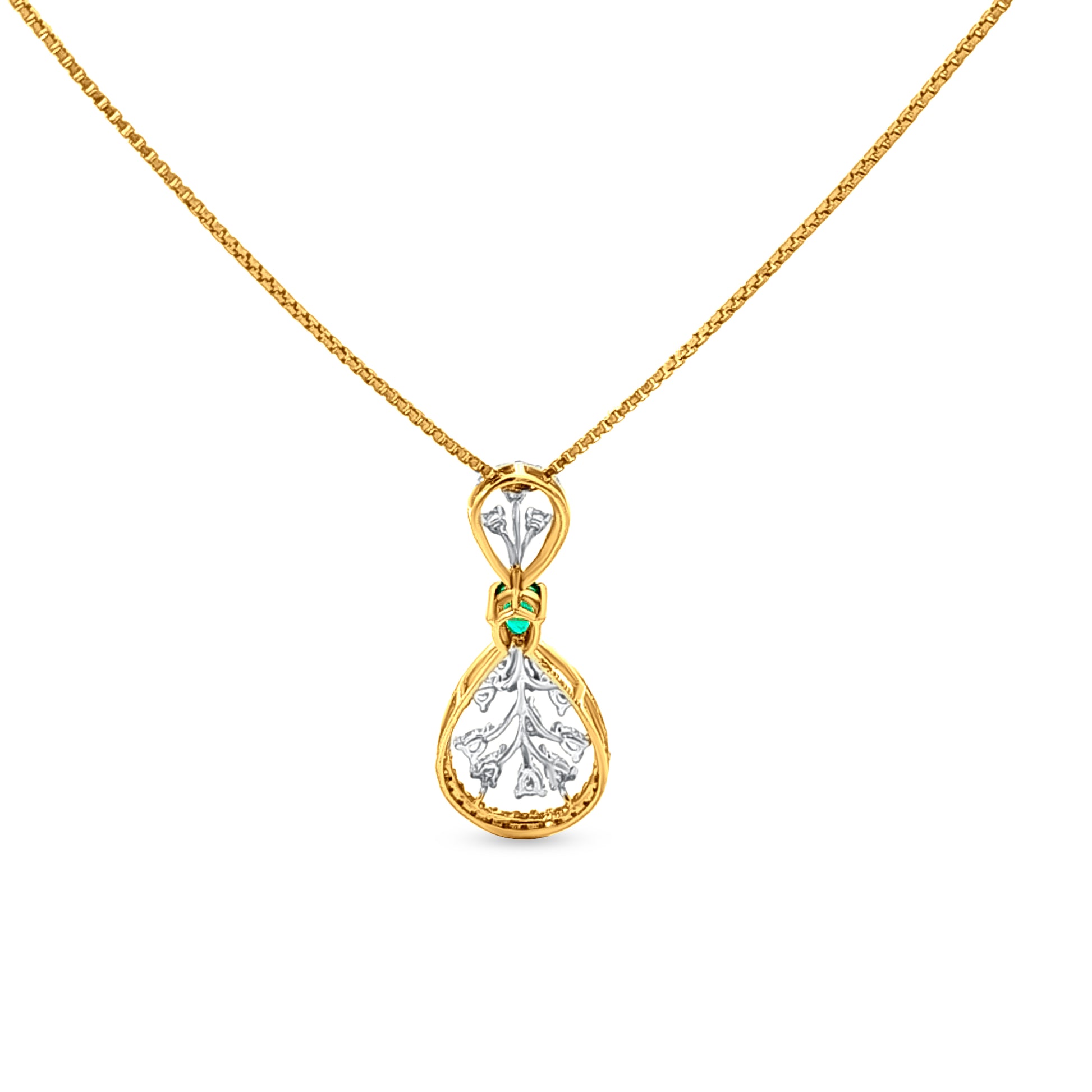 18k Gold Drop Diamond Pendant Necklace and Earring Set