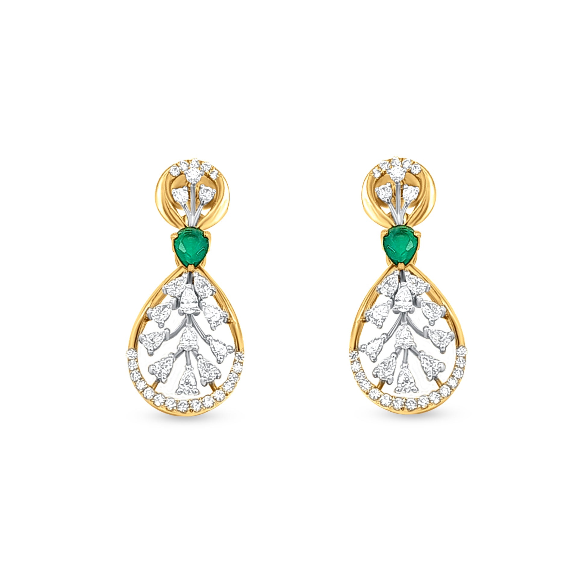 18k Gold Drop Diamond Pendant Necklace and Earring Set