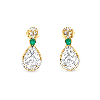 18k Gold Drop Diamond Pendant Necklace and Earring Set