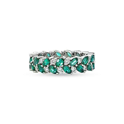 Eshana - 14K White Gold Lab-Grown Diamond Band with Emerald Stone