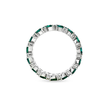 Eshana - 14K White Gold Lab-Grown Diamond Band with Emerald Stone