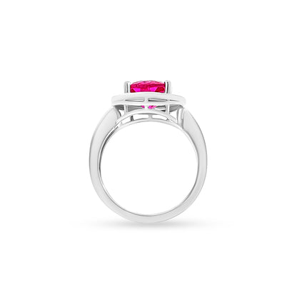 Sharvani - 14K White Gold Lab-Grown Diamond Halo Ring with Ruby Stone
